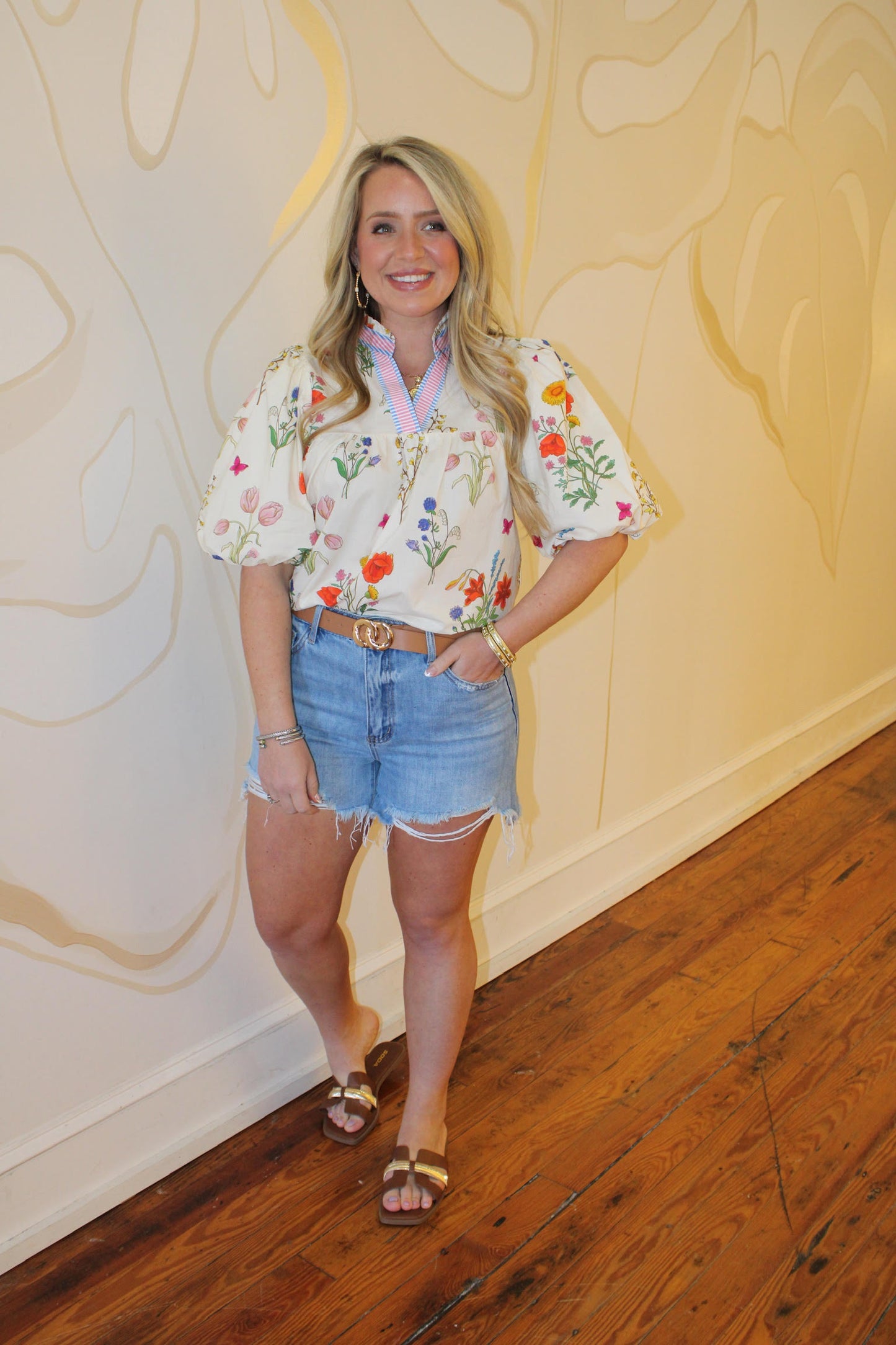 Puff Sleeve Floral Top-THML