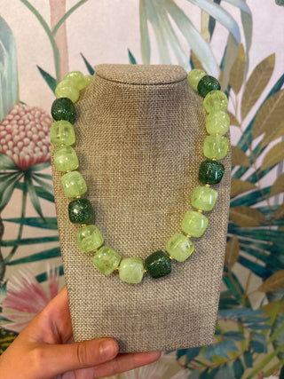 Chunky Green Shimmer Cube Necklace