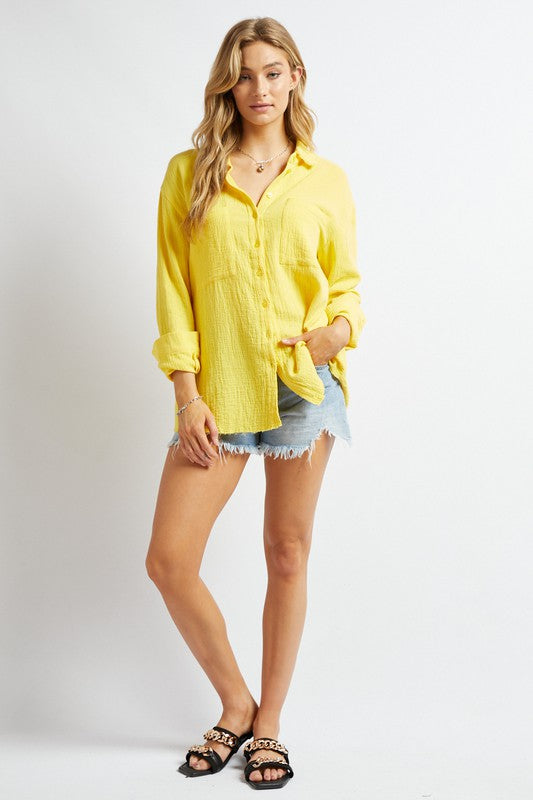 SOLID BUTTON DOWN LONG SLEEVE SHIRT