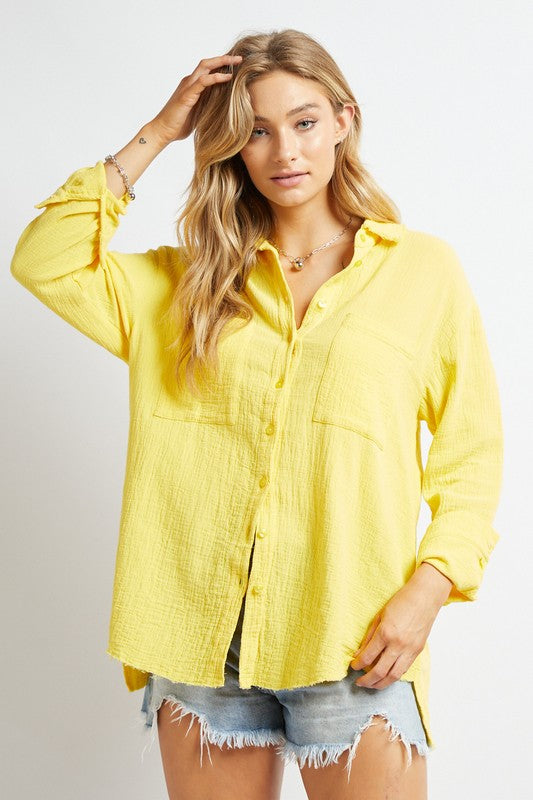 SOLID BUTTON DOWN LONG SLEEVE SHIRT