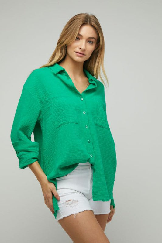 SOLID BUTTON DOWN LONG SLEEVE SHIRT